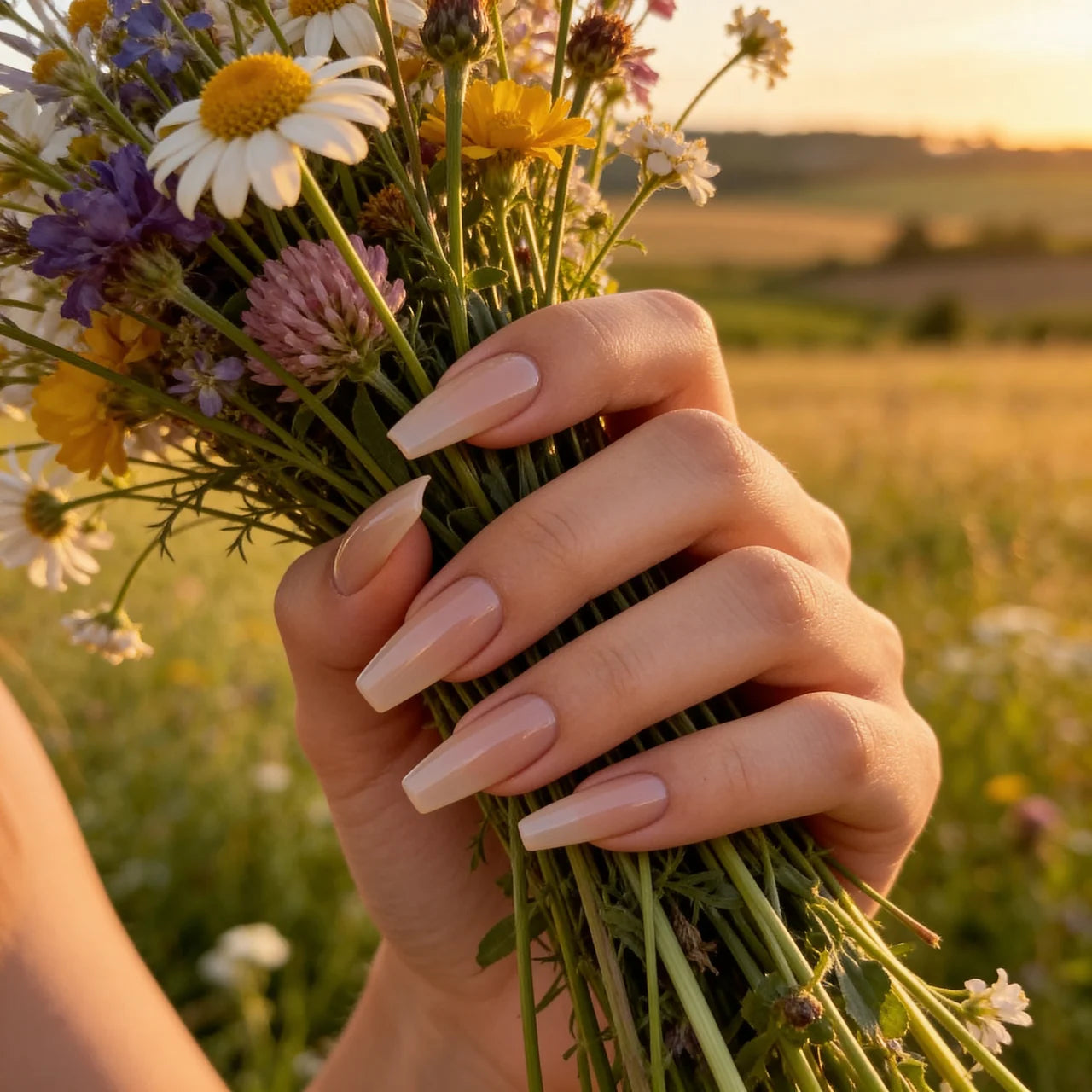 Dulce De Leche press on nails ballerine long - vue de profil