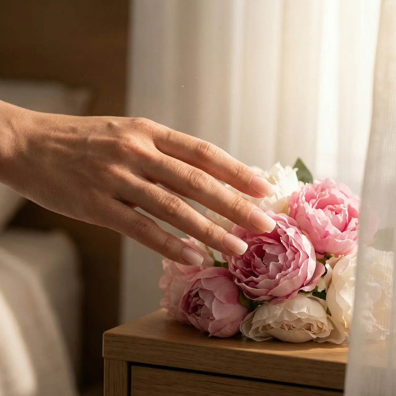 Mini Boomer ongle carré beige et blanc - détail design