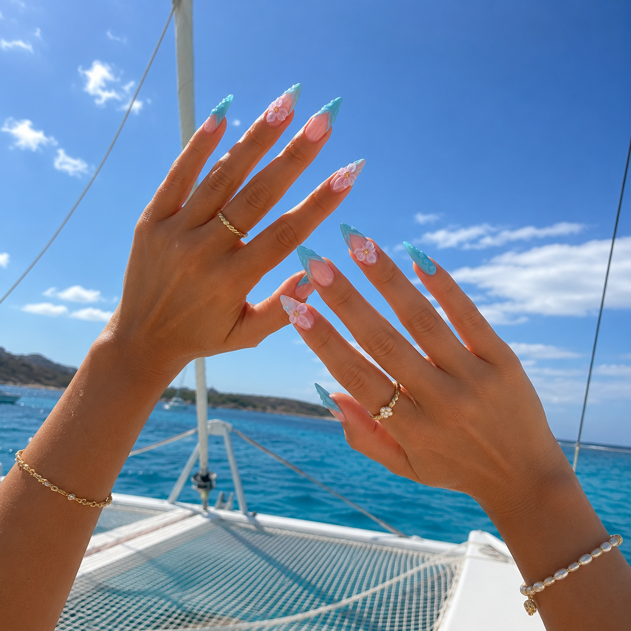 Océan main - Faux ongles Stiletto très long