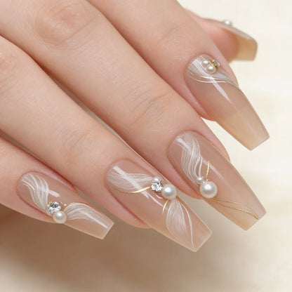 Ivory press on nails ballerine long - vue de profil