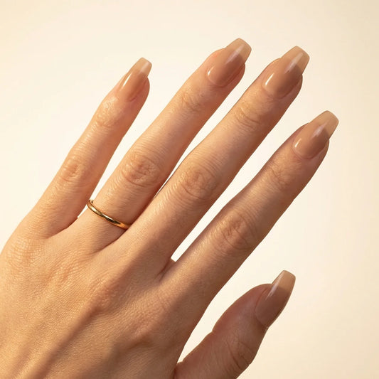 Nude - faux ongles beige et nude ballerine long glossy en gel souple | Glow Nails