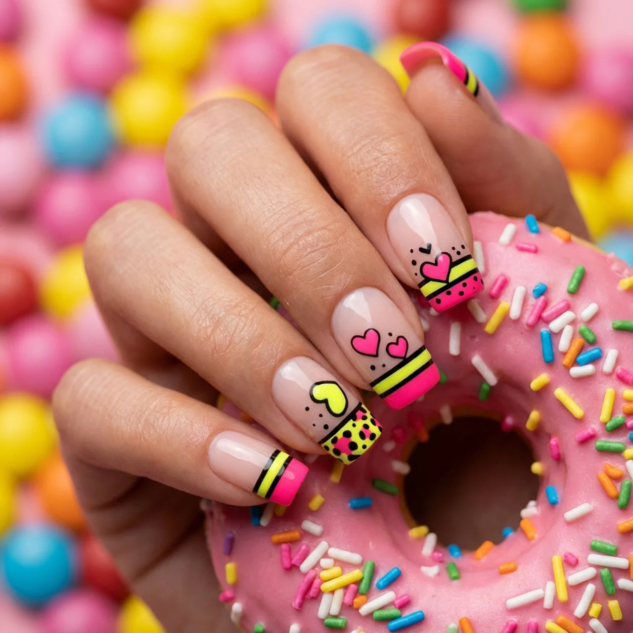 Pop Crush press on nails carré long - vue de profil