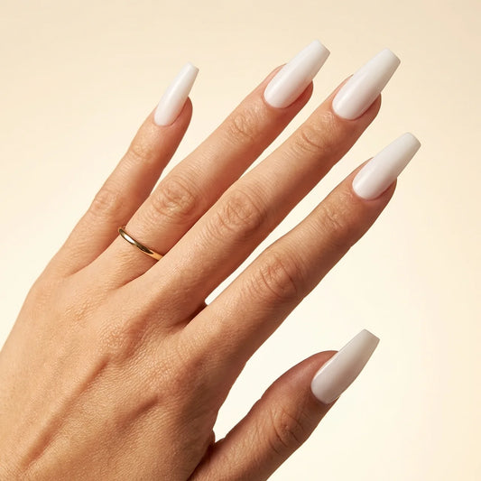 Funny Bunny - faux ongles blanc ballerine très long glossy en gel souple | Glow Nails