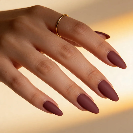 Calm - faux ongles nude et rose amande long mat en gel souple | Glow Nails