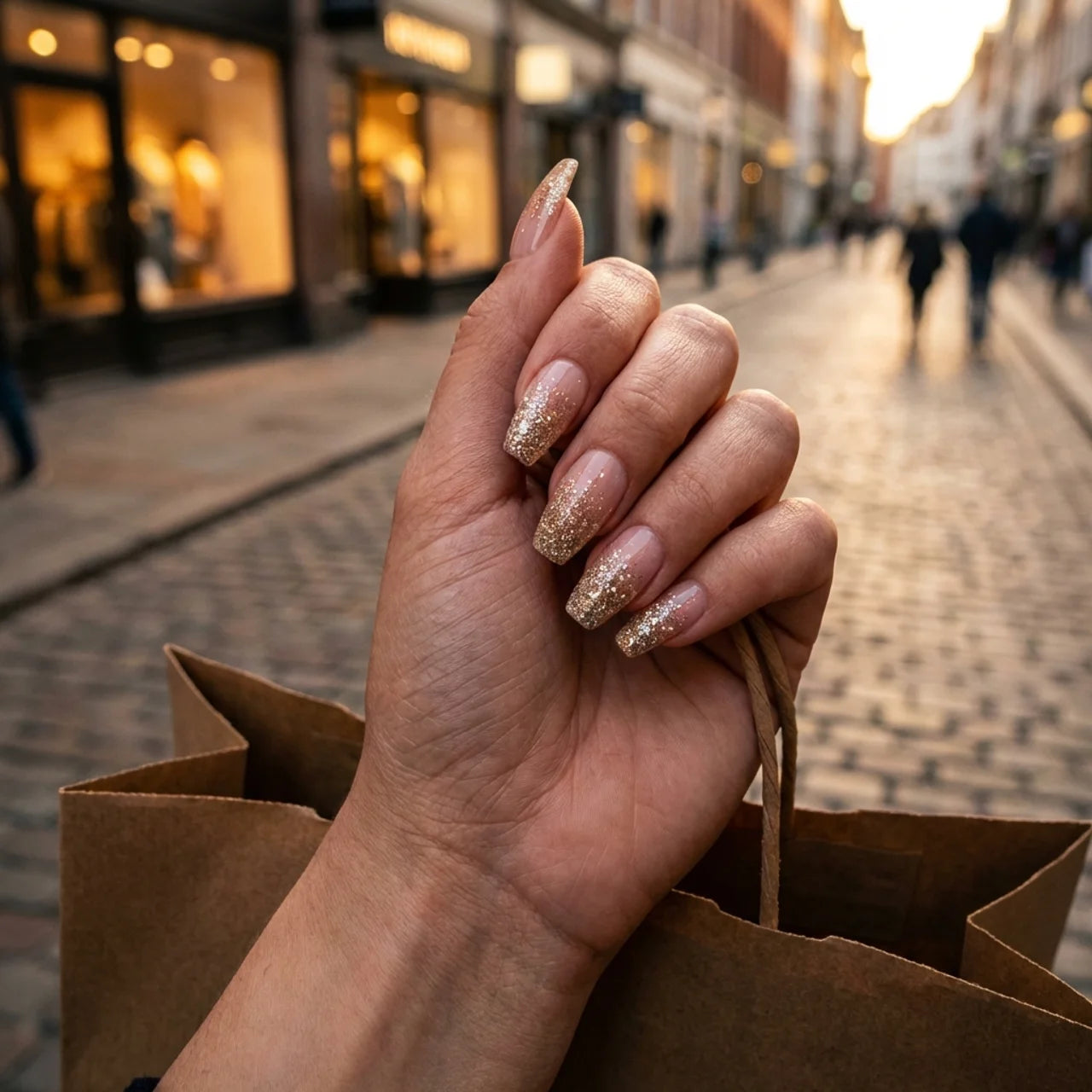 Like A Star faux ongles paillettes réutilisables - rendu naturel beige et nude