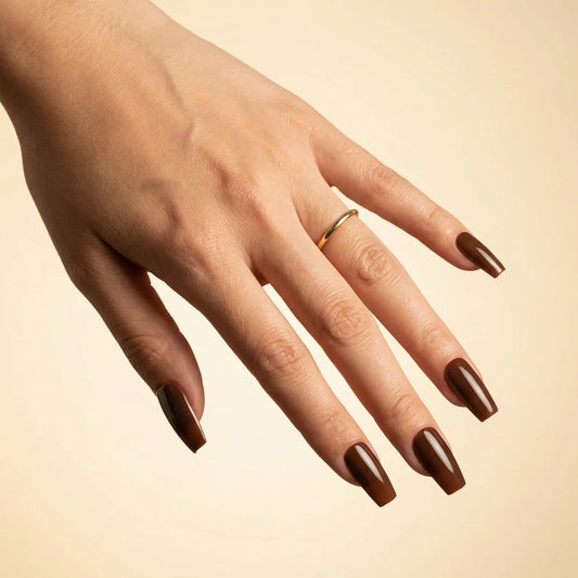 Bao - faux ongles marron ballerine long en gel souple | Glow Nails