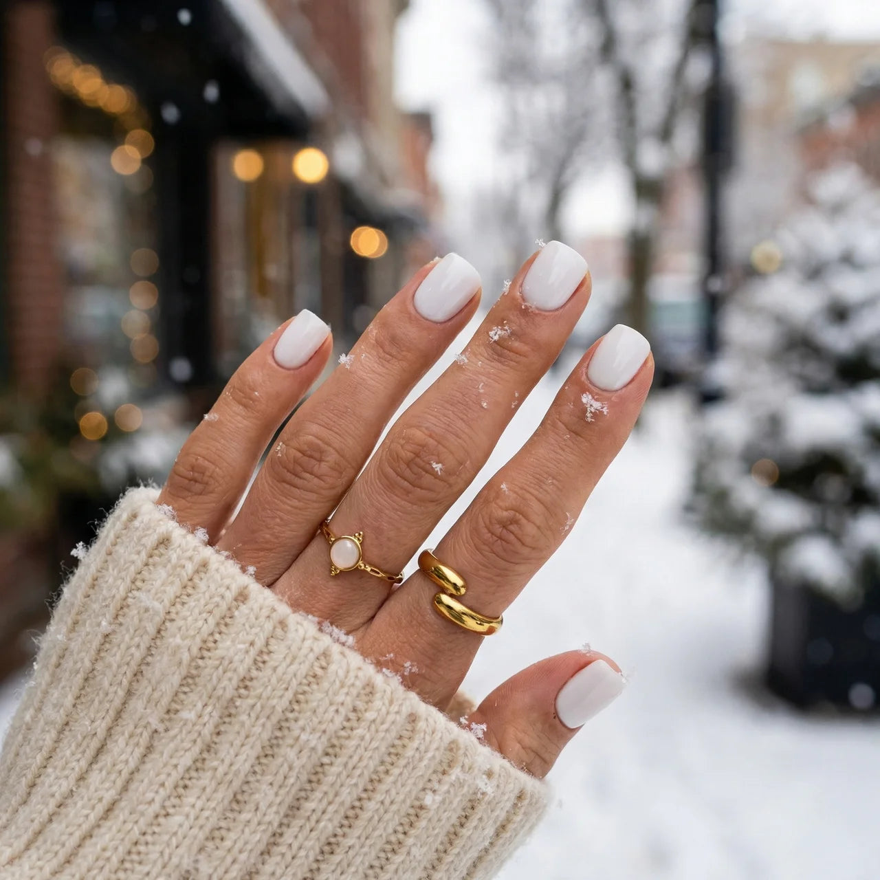 Snow ongle carré blanc - détail design