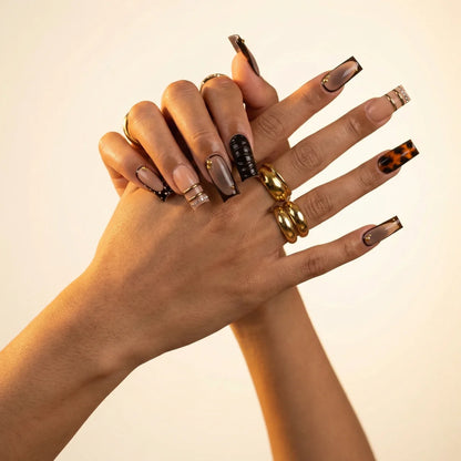 Zanzibar - faux ongles beige et marron ballerine très long glossy en gel souple | Glow Nails