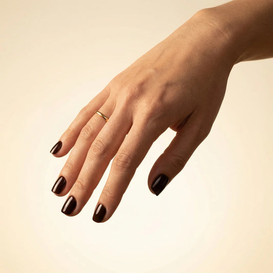 Nut - faux ongles marron carré extra court en gel souple | Glow Nails