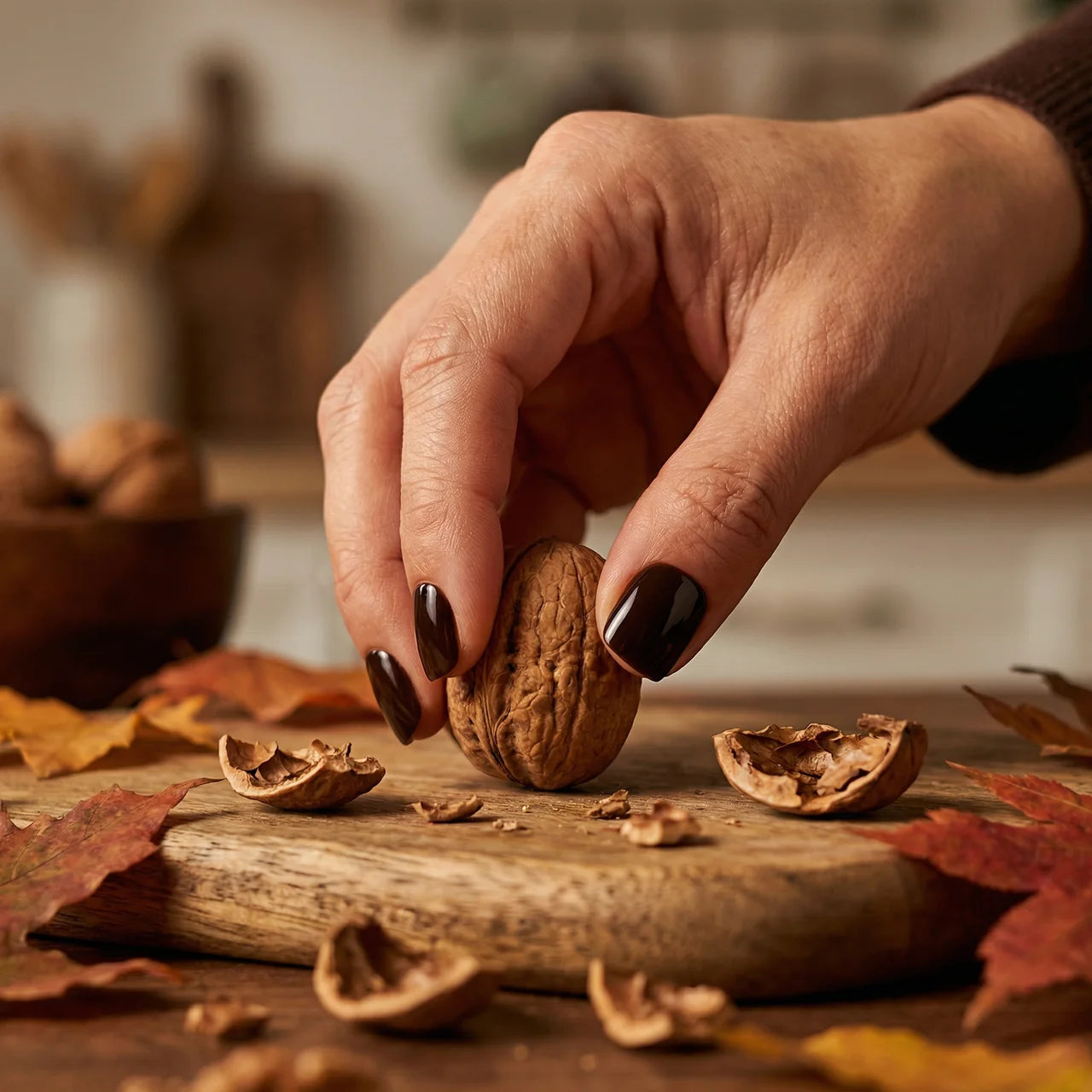 Nut ongle carré marron - détail design