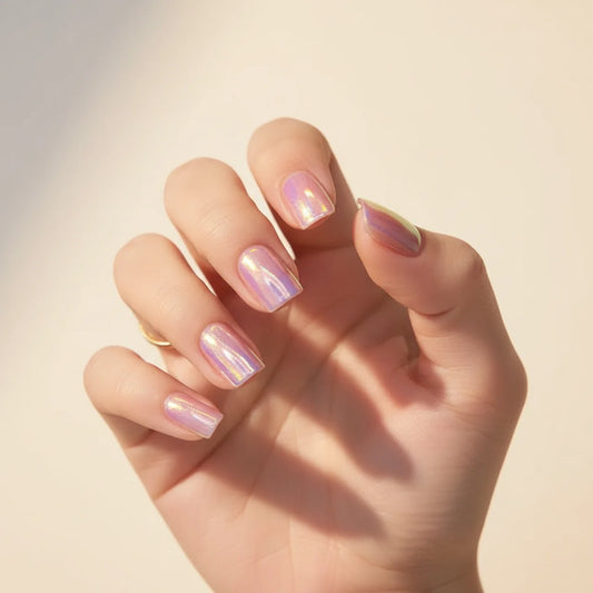 Nude Chroma - faux ongles chromatique rose carré court en gel souple | Glow Nails