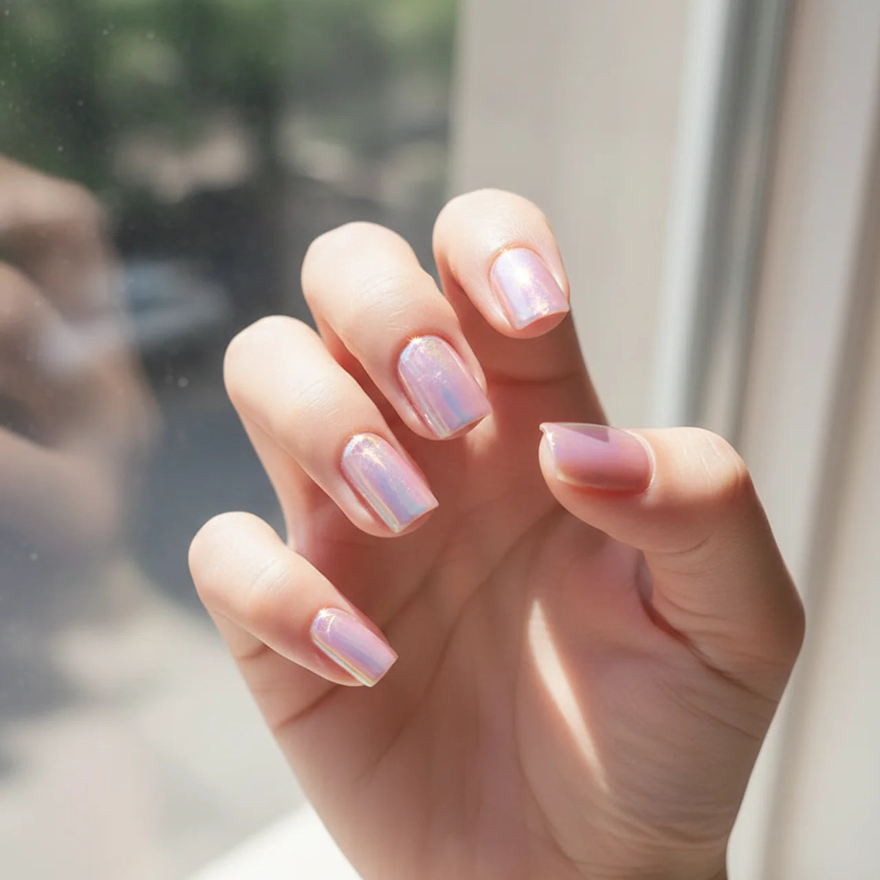 Nude Chroma press on nails carré court - vue de profil