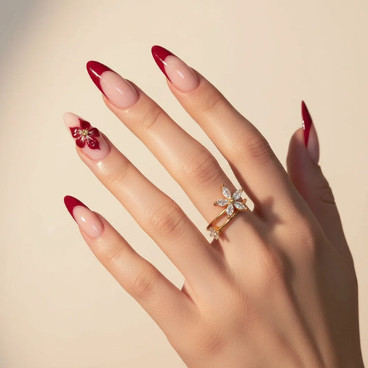 Alpha Red - faux ongles rouge amande long glossy en gel souple | Glow Nails