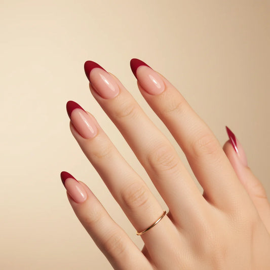 Drama - faux ongles french rouge amande long glossy en gel souple | Glow Nails