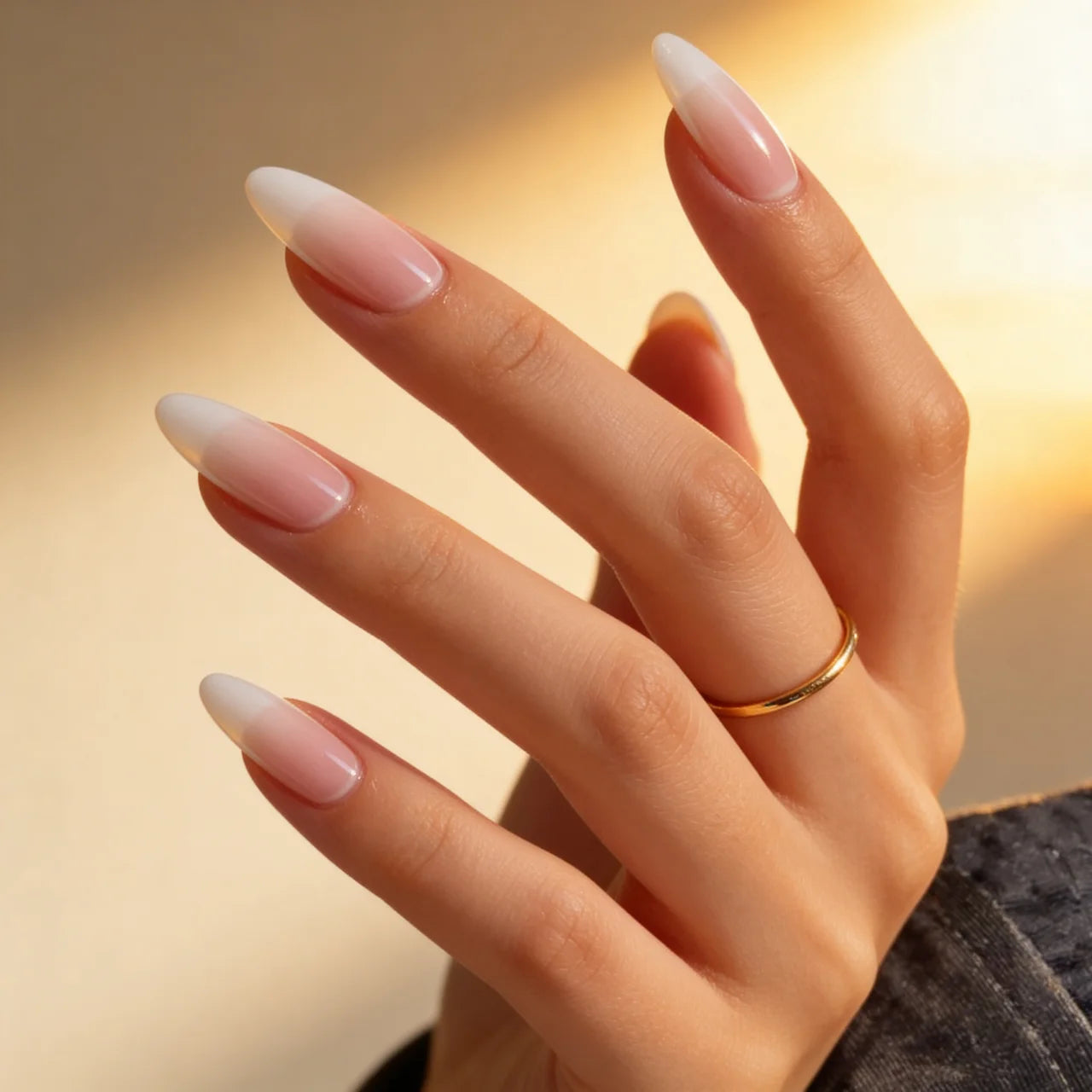 Soft Boomer - faux ongles baby boomer blanc et blanc dégradé amande long glossy en gel souple | Glow Nails