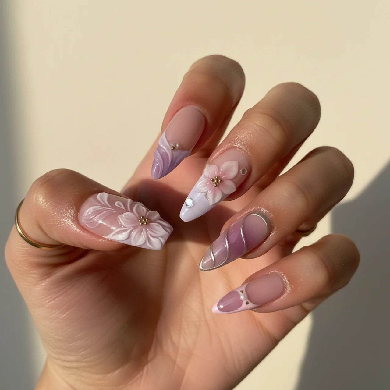 Aura - faux ongles coffin long glossy en gel souple | Glow Nails