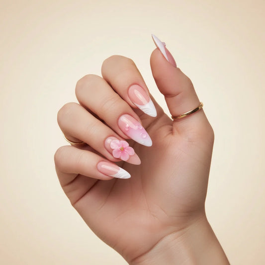 Hola Bebe - faux ongles rose amande long glossy en gel souple | Glow Nails