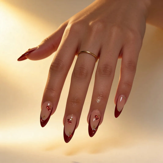 Cherry - faux ongles rouge amande long glossy en gel souple | Glow Nails