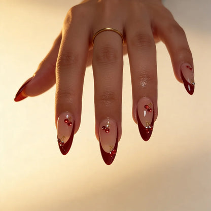 Cherry press on nails amande long - vue de profil