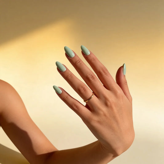 Libre - faux ongles vert amande long en gel souple | Glow Nails