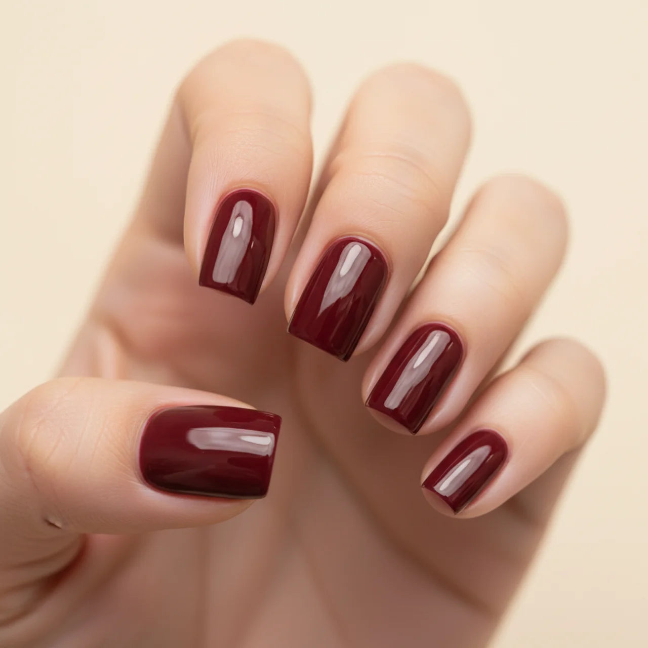 Minimal Red faux ongles carré portés sur main - gel souple réutilisable