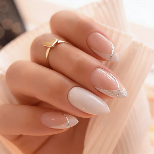 Grace - faux ongles blanc amande long glossy en gel souple | Glow Nails