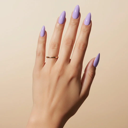 Mellow - faux ongles bleu amande long en gel souple | Glow Nails