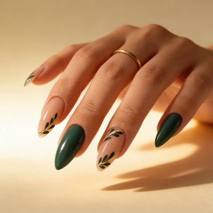 Jade faux ongles amande portés sur main - gel souple réutilisable