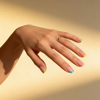 Rainbow - faux ongles french carré extra court en gel souple | Glow Nails