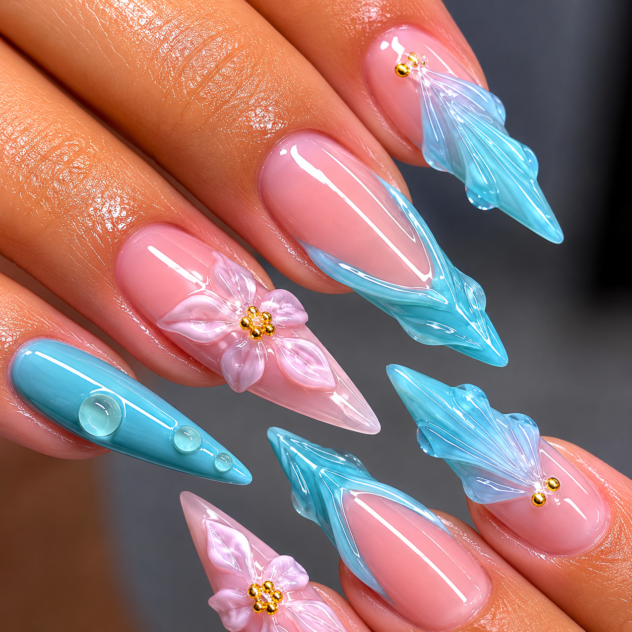 Océan main - Faux ongles Stiletto très long