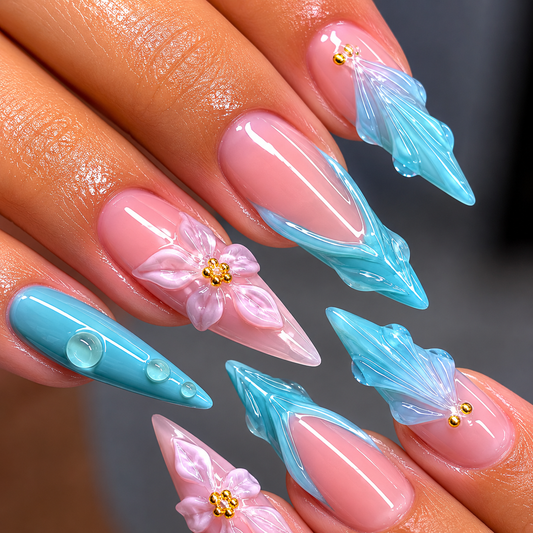 Océan main - Faux ongles Stiletto très long