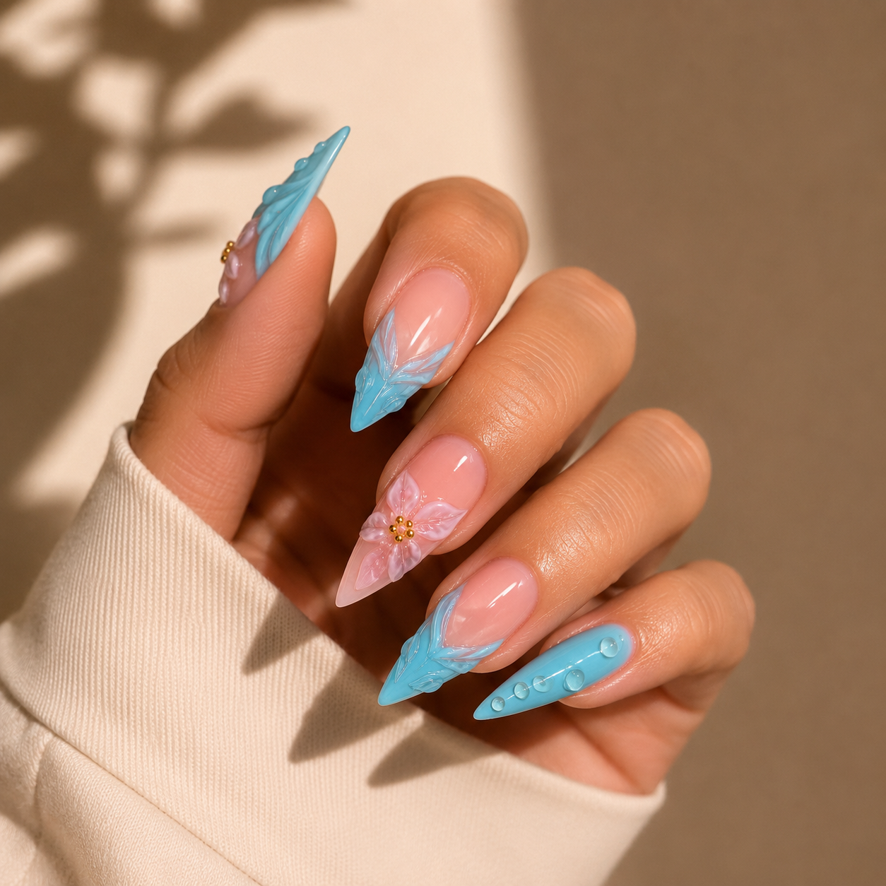 Océan main - Faux ongles Stiletto très long