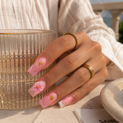 Bare | Faux Ongles Roses Fleuris Réutilisables - Glow Nails