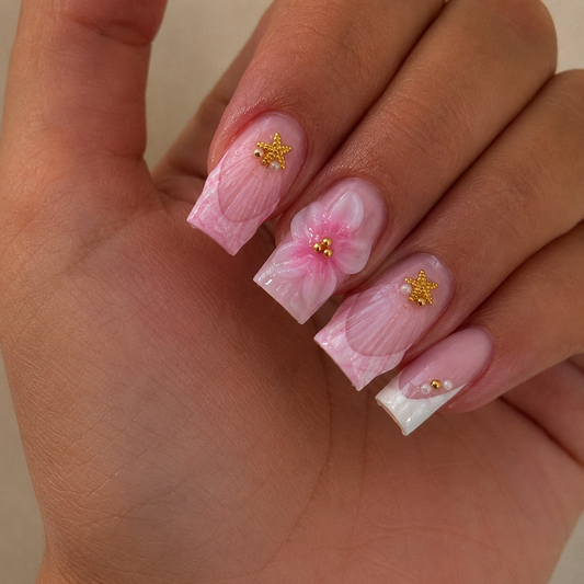Bare | Faux Ongles Roses Fleuris Réutilisables - Glow Nails
